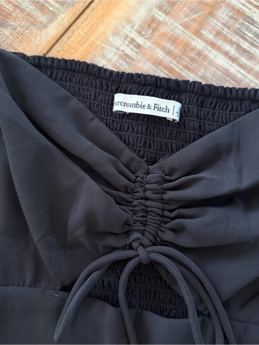 Abercrombie & Fitch Black Ruched Tie-Front Puff Sleeve Blouse